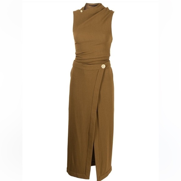 Proenza Schouler Women’s twist-detailing wrap dress Brown Size 12 NWT Crepe Midi - Picture 1 of 11